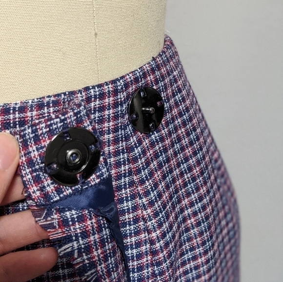 Shell N Wrap Tweed Fringe Knee Pencil Skirt Red S Work Office Preppy Classic - Picture 4 of 4